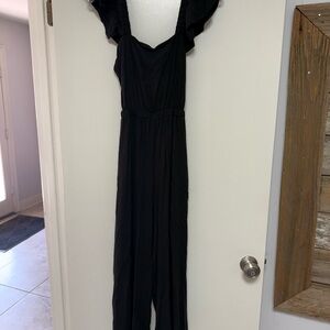 Francesca's Collections Black Ruffled Jumpsuit